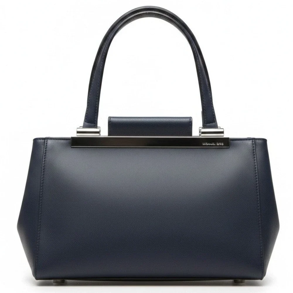 Michael Kors‎ Tote Bag Small Navy Blue Lana Saffiano Leather Silver Hardware